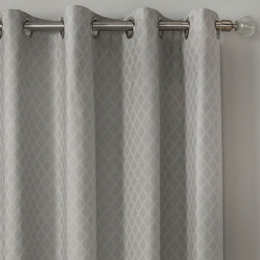 Croma Pair of Eyelet Curtains by Dreams & Drapes Woven in Silver - Pair of Eyelet Curtains - Dreams & Drapes Woven