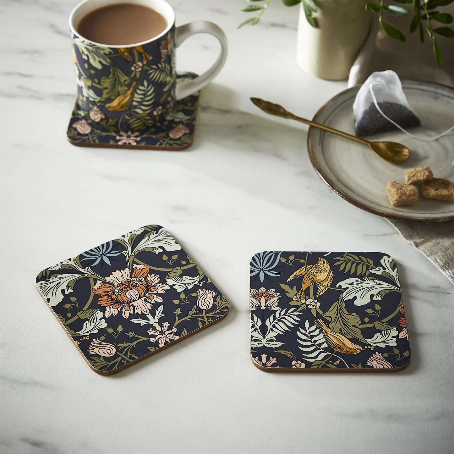 Ulster Weavers Finch & Flower Coasters - 4 Pack One Size in Navy - Coaster - Ulster Weavers