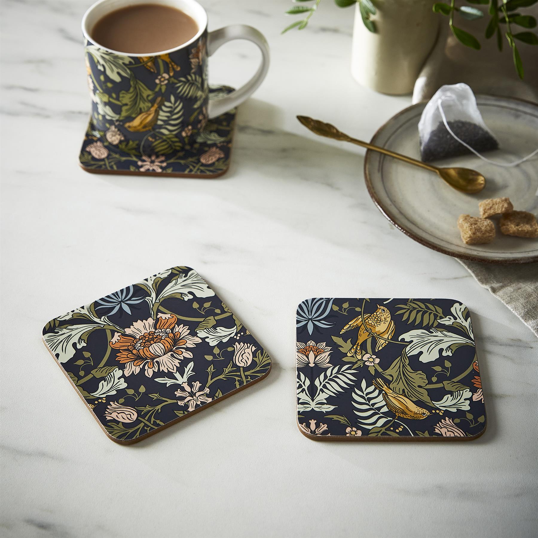 Ulster Weavers Finch & Flower Coasters - 4 Pack One Size in Navy - Coaster - Ulster Weavers