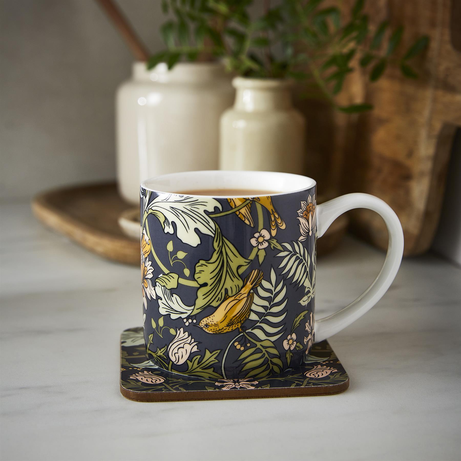 Ulster Weavers Finch & Flower Coasters - 4 Pack One Size in Navy - Coaster - Ulster Weavers