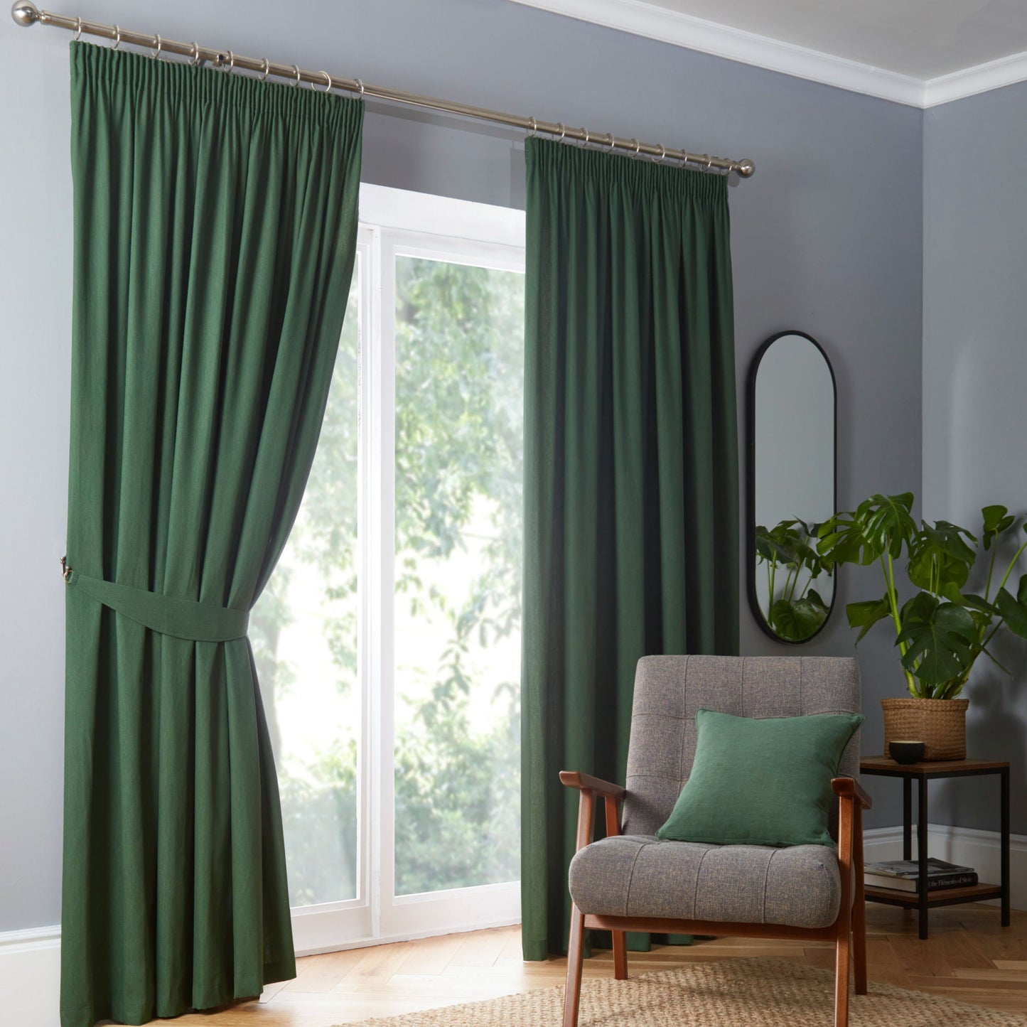 Dijon Pair Of Curtain Tiebacks by Fusion in Bottle Green 26" x 4" - Pair Of Curtain Tiebacks - Fusion