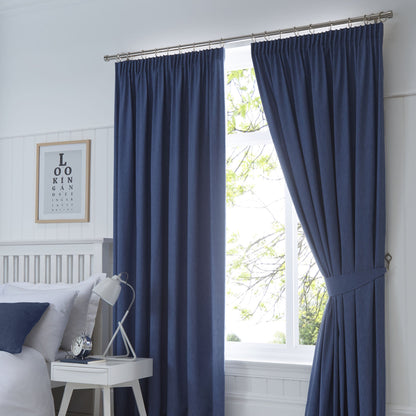 Dijon Pair of Pencil Pleat Curtains by Fusion in Navy - Pair of Pencil Pleat Curtains - Fusion