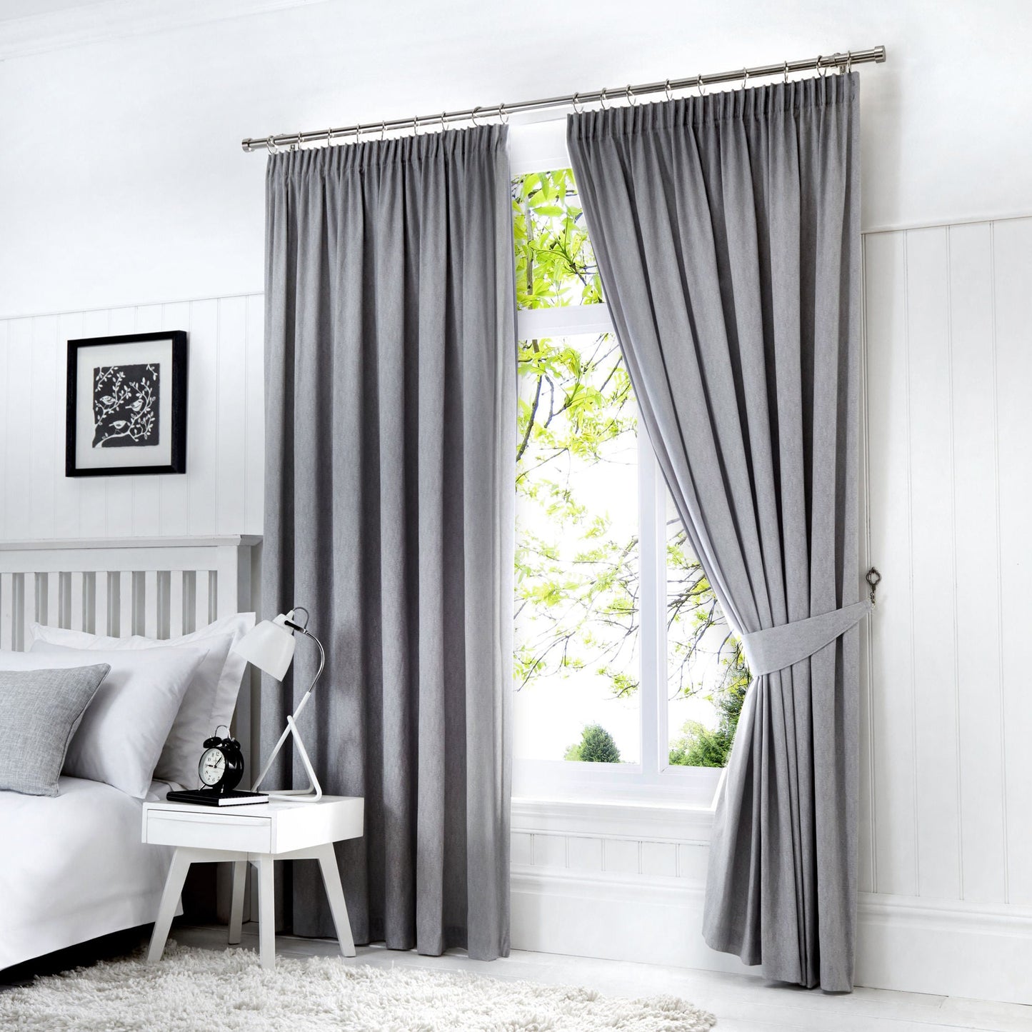 Dijon Pair of Pencil Pleat Curtains by Fusion in Silver - Pair of Pencil Pleat Curtains - Fusion