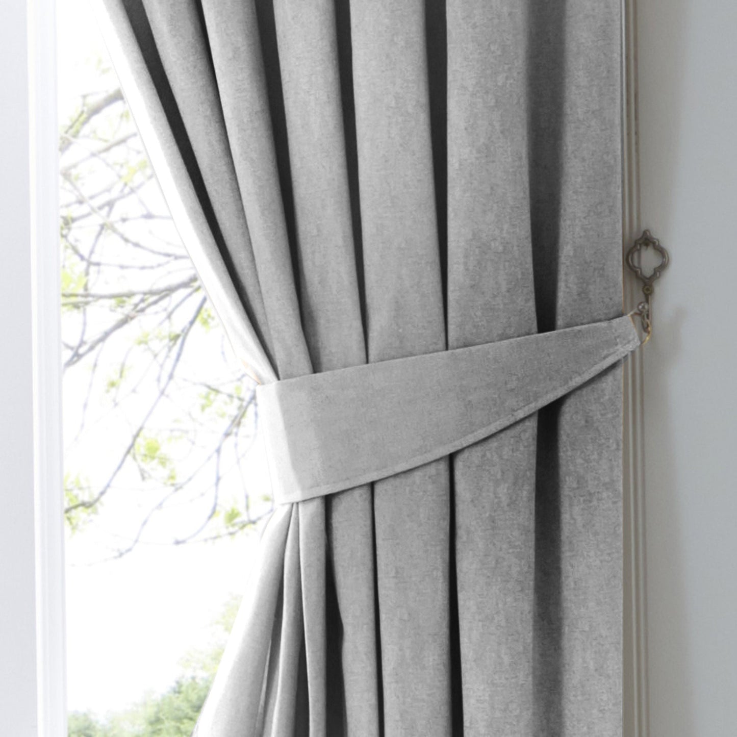 Dijon Pair of Pencil Pleat Curtains by Fusion in Silver - Pair of Pencil Pleat Curtains - Fusion