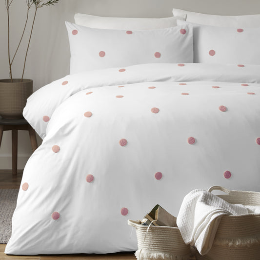 Dot Garden Duvet Cover Set in White with Pink Dots