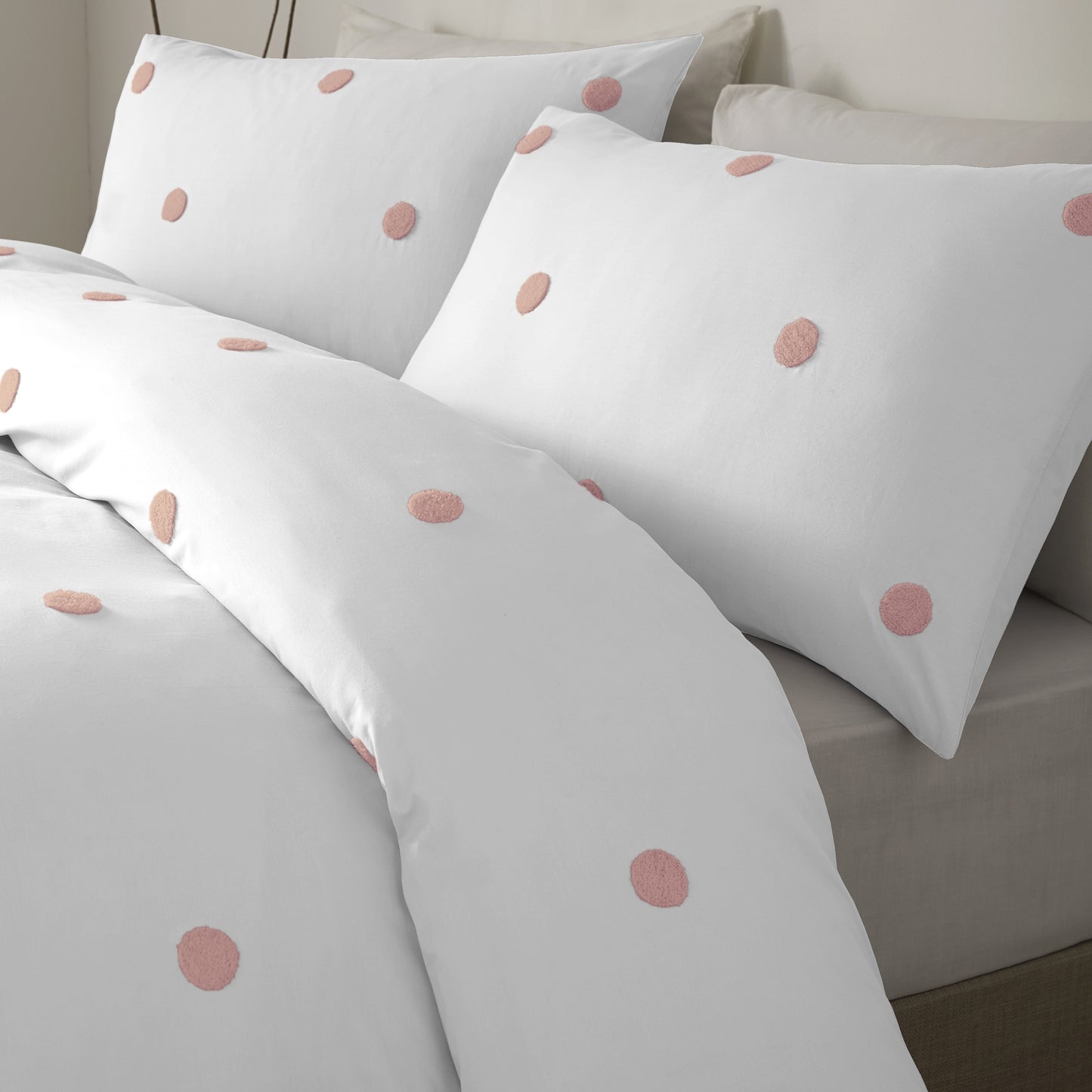 Dot Garden Duvet Cover Set in White with Pink Dots