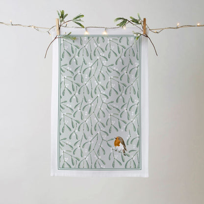Ulster Weavers Recycled Cotton Blend Tea Towel - Mistletoe & Robin  (Beige) -  - Ulster Weavers