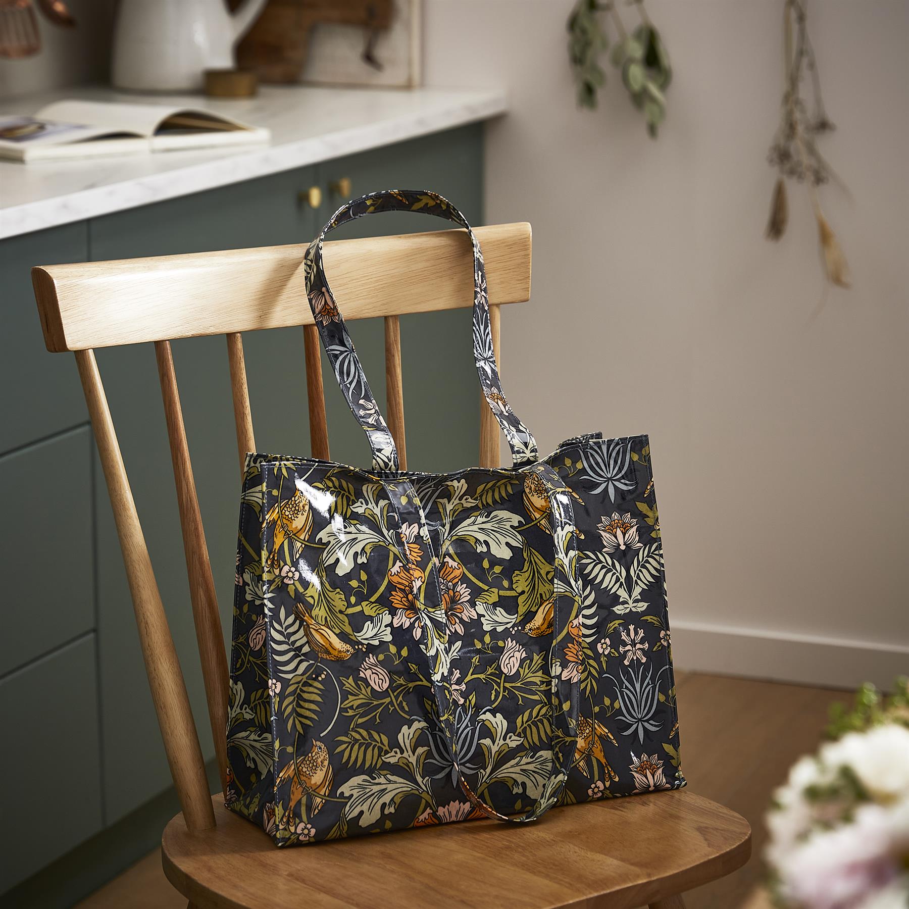 Ulster Weavers Finch & Flower Shoulder Bag - PVC  One Size in Navy - Bag - Ulster Weavers
