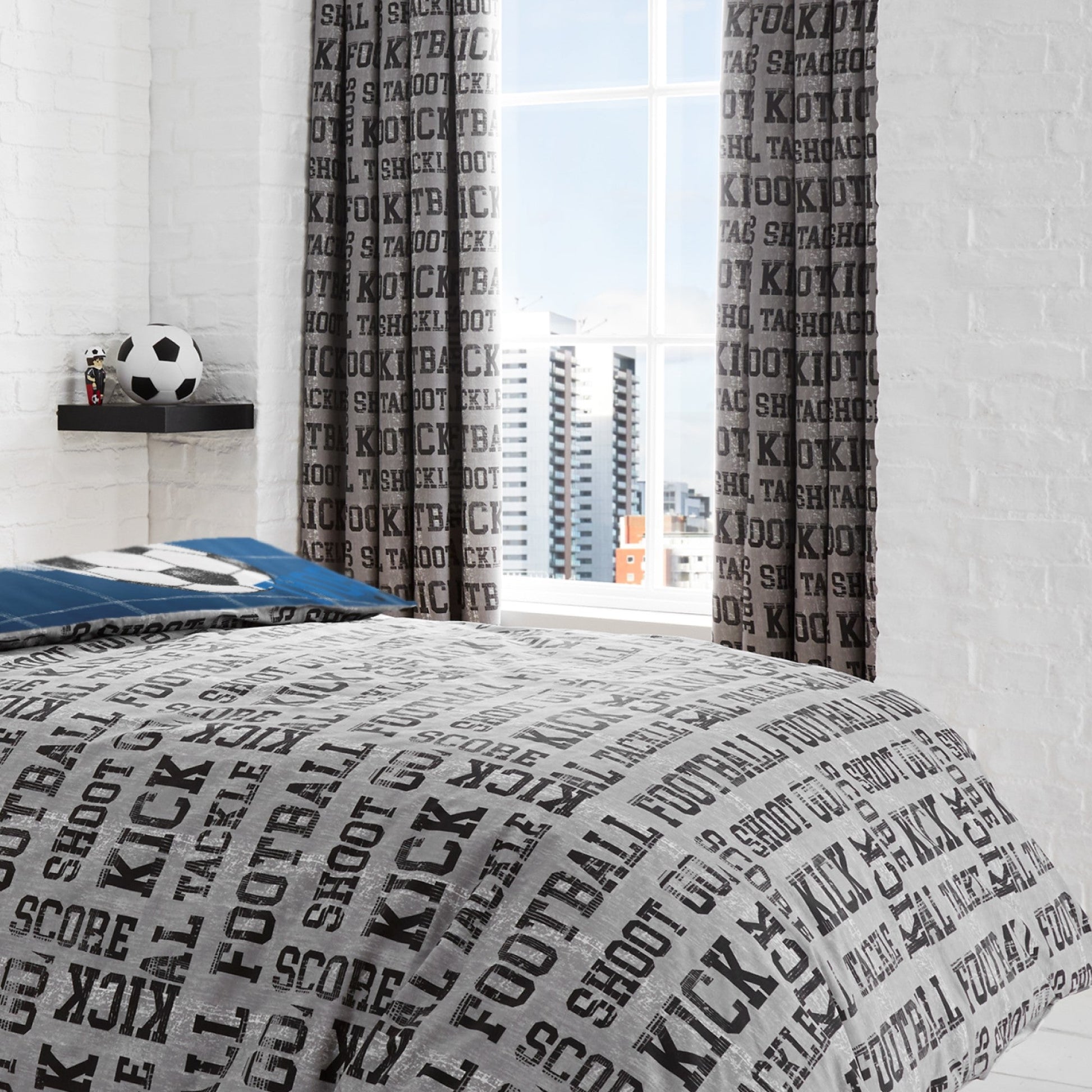 Football Pair of Pencil Pleat Curtains by Bedlam in Grey - Pair of Pencil Pleat Curtains - Bedlam