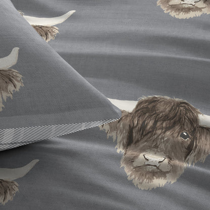 Highland Cow Duvet Cover Set by Fusion in Grey - Duvet Cover Set - Fusion