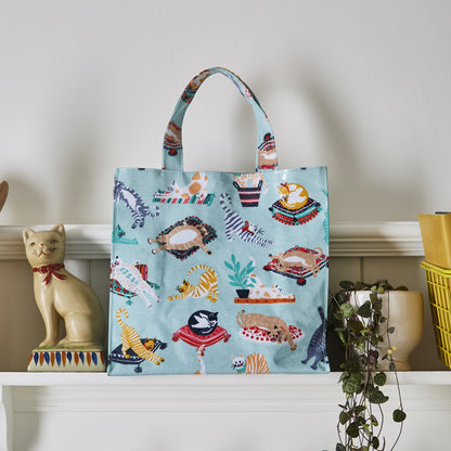 Ulster Weavers Kitty Cats PVC Coated Tote Bag Small in Blue - Bag - Ulster Weavers