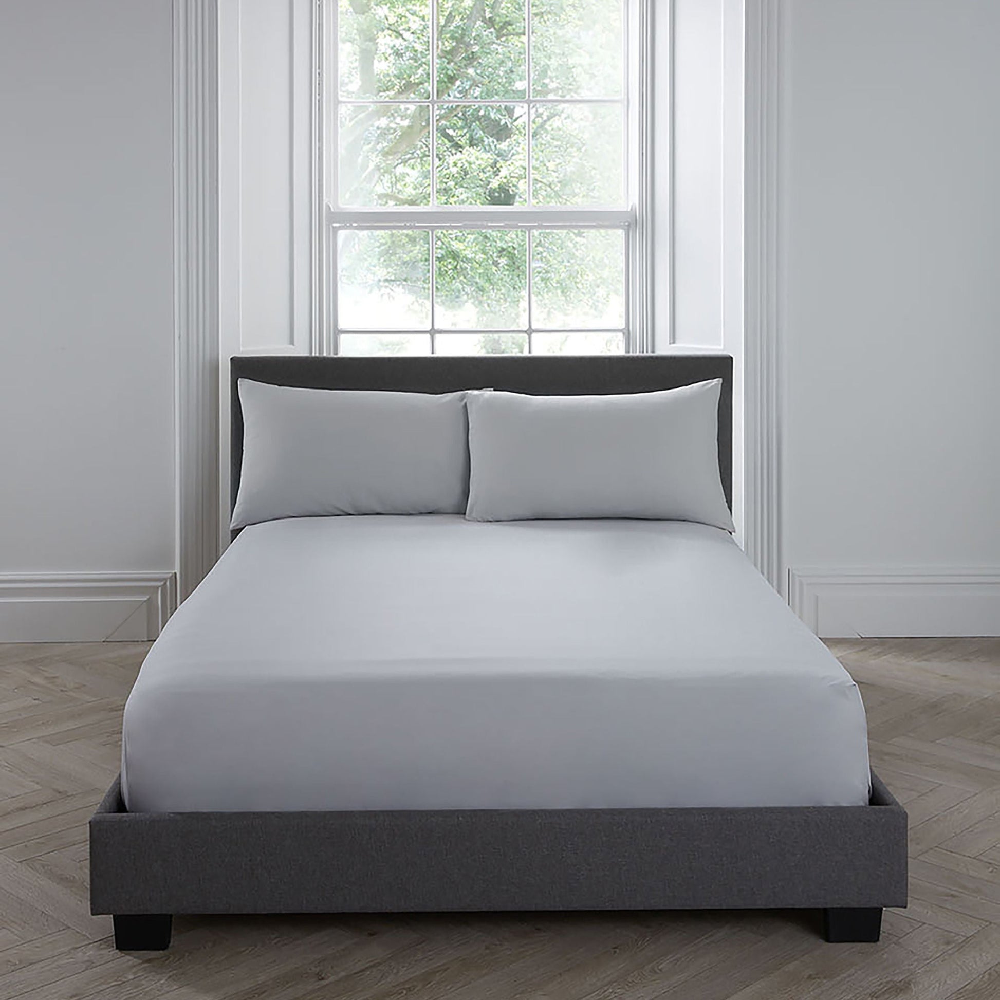 Plain Dyed 32cm Fitted Bed Sheet by Serene in Silver - 32cm Fitted Bed Sheet - Serene
