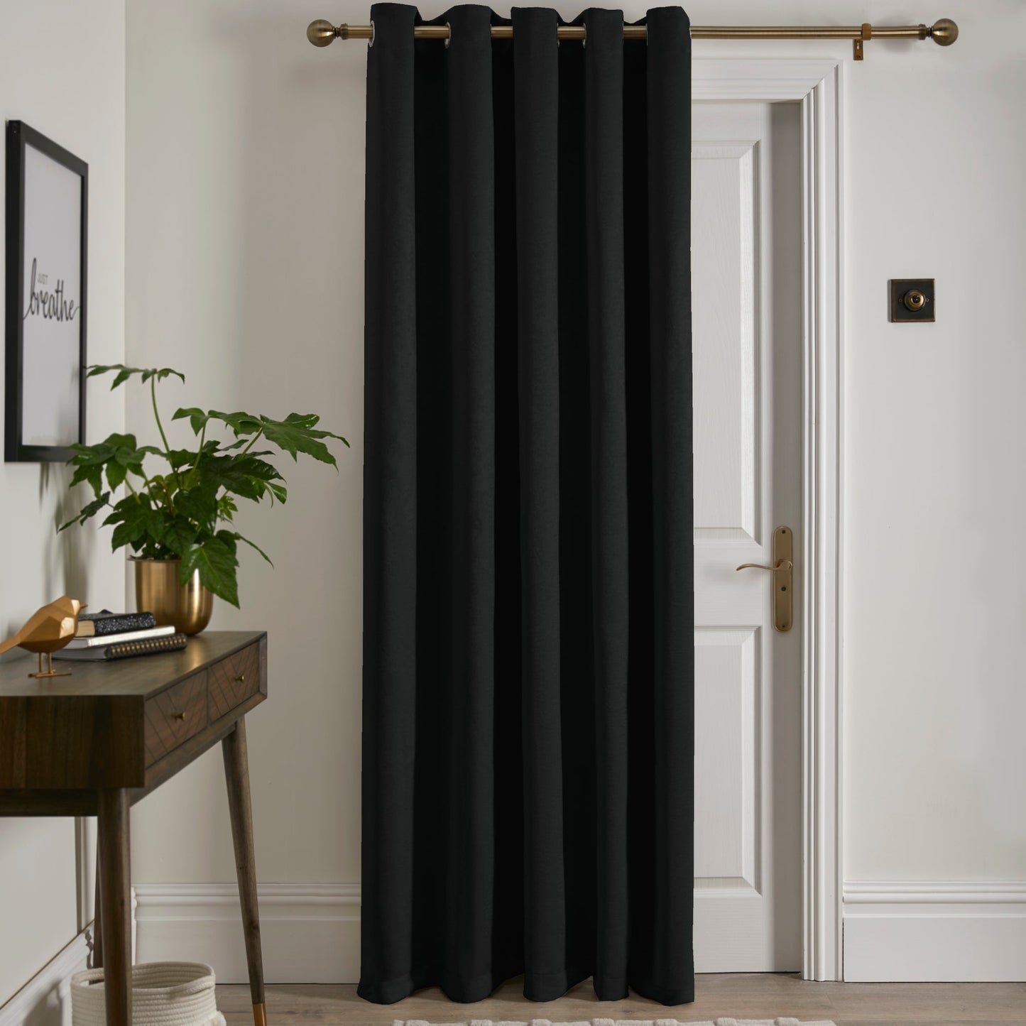 Strata Eyelet Single Panel Door Curtain by Fusion in Black - Eyelet Single Panel Door Curtain - Fusion