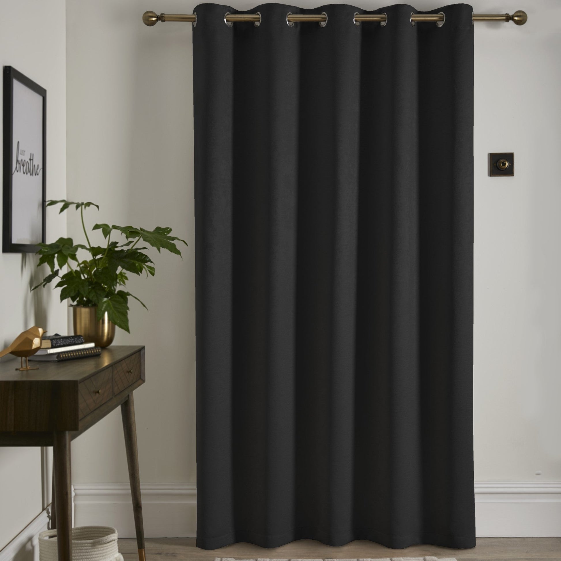 Strata Eyelet Single Panel Door Curtain by Fusion in Black - Eyelet Single Panel Door Curtain - Fusion