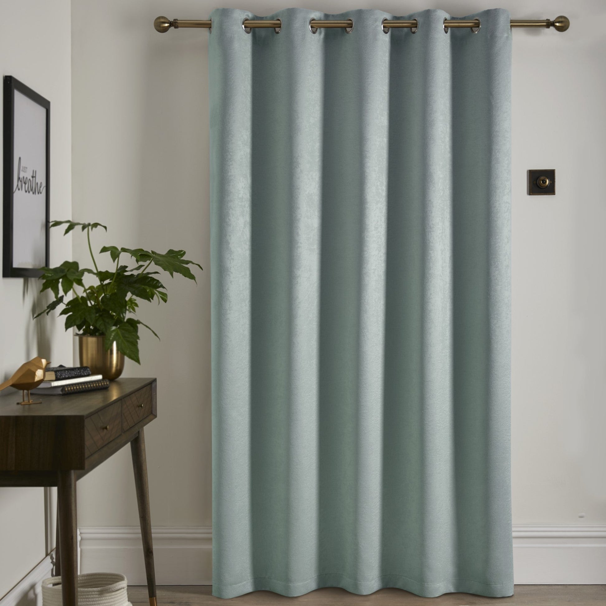 Strata Eyelet Single Panel Door Curtain by Fusion in Duck Egg - Eyelet Single Panel Door Curtain - Fusion