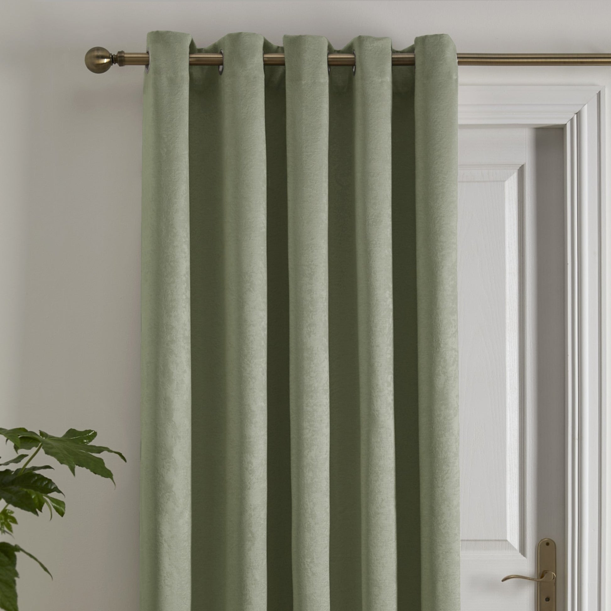 Strata Eyelet Single Panel Door Curtain by Fusion in Green - Eyelet Single Panel Door Curtain - Fusion
