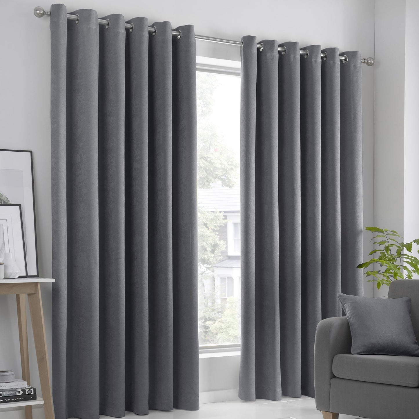 Strata Pair of Eyelet Curtains by Fusion in Charcoal - Pair of Eyelet Curtains - Fusion