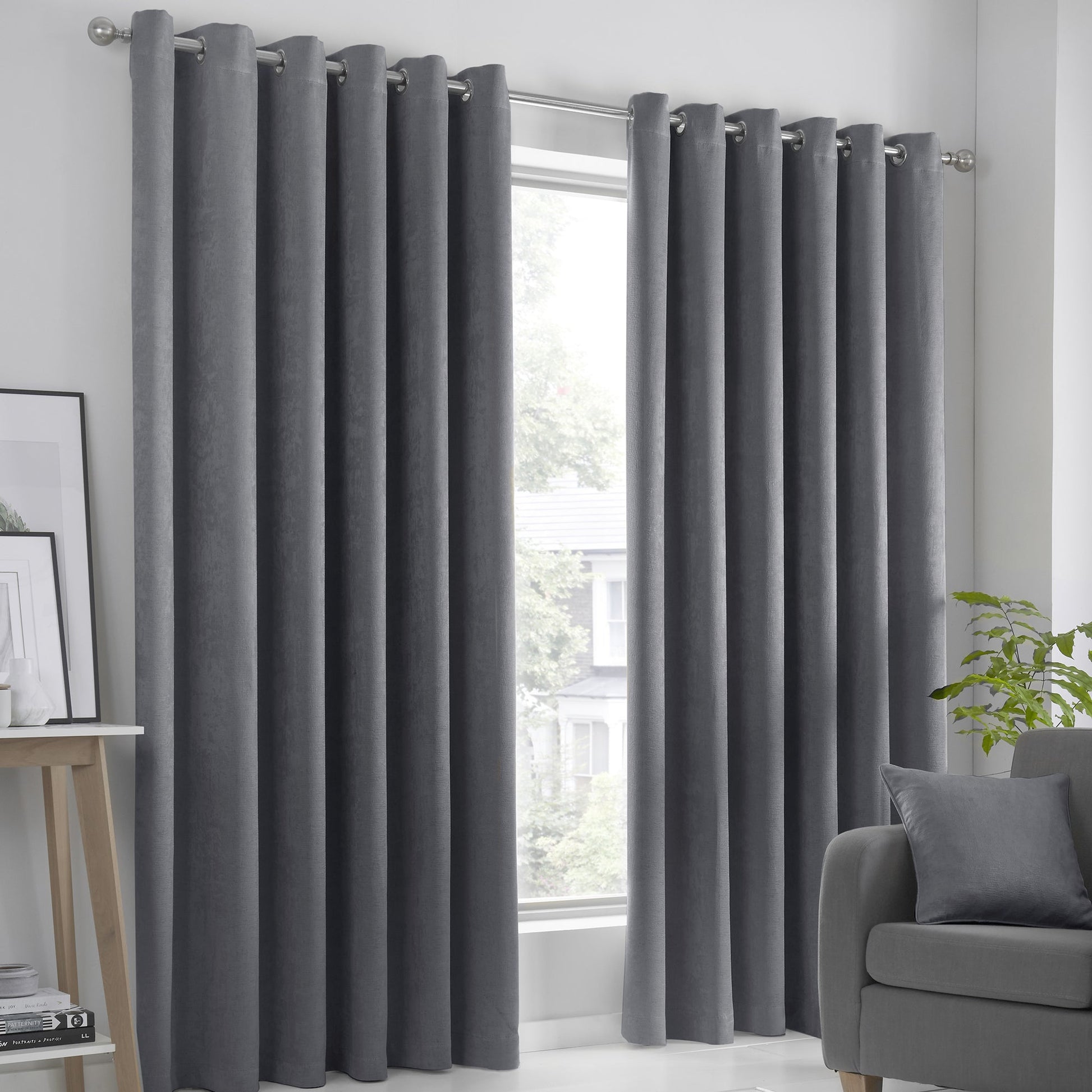 Strata Pair of Eyelet Curtains by Fusion in Charcoal - Pair of Eyelet Curtains - Fusion