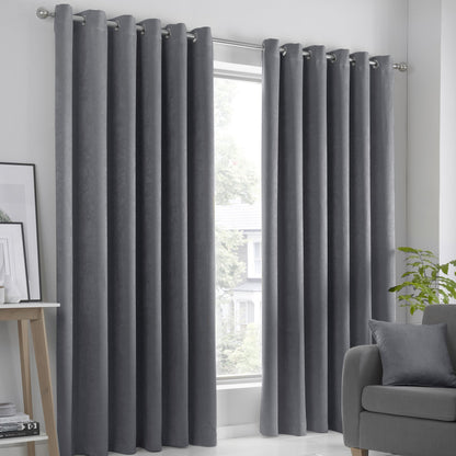 Strata Pair of Eyelet Curtains by Fusion in Charcoal - Pair of Eyelet Curtains - Fusion