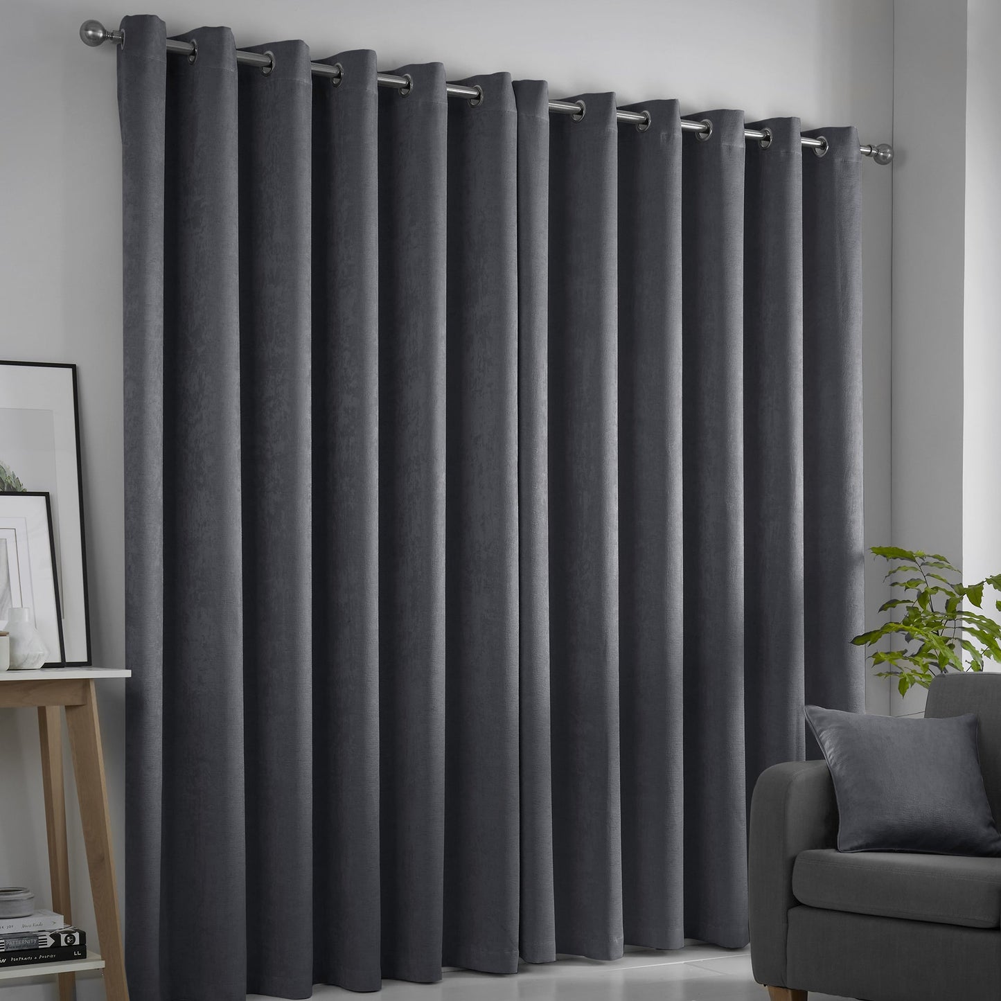 Strata Pair of Eyelet Curtains by Fusion in Charcoal - Pair of Eyelet Curtains - Fusion