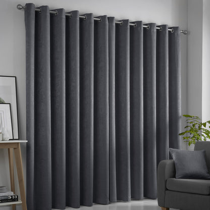 Strata Pair of Eyelet Curtains by Fusion in Charcoal - Pair of Eyelet Curtains - Fusion