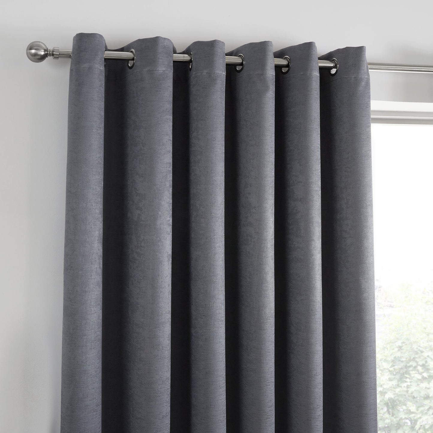 Strata Pair of Eyelet Curtains by Fusion in Charcoal - Pair of Eyelet Curtains - Fusion