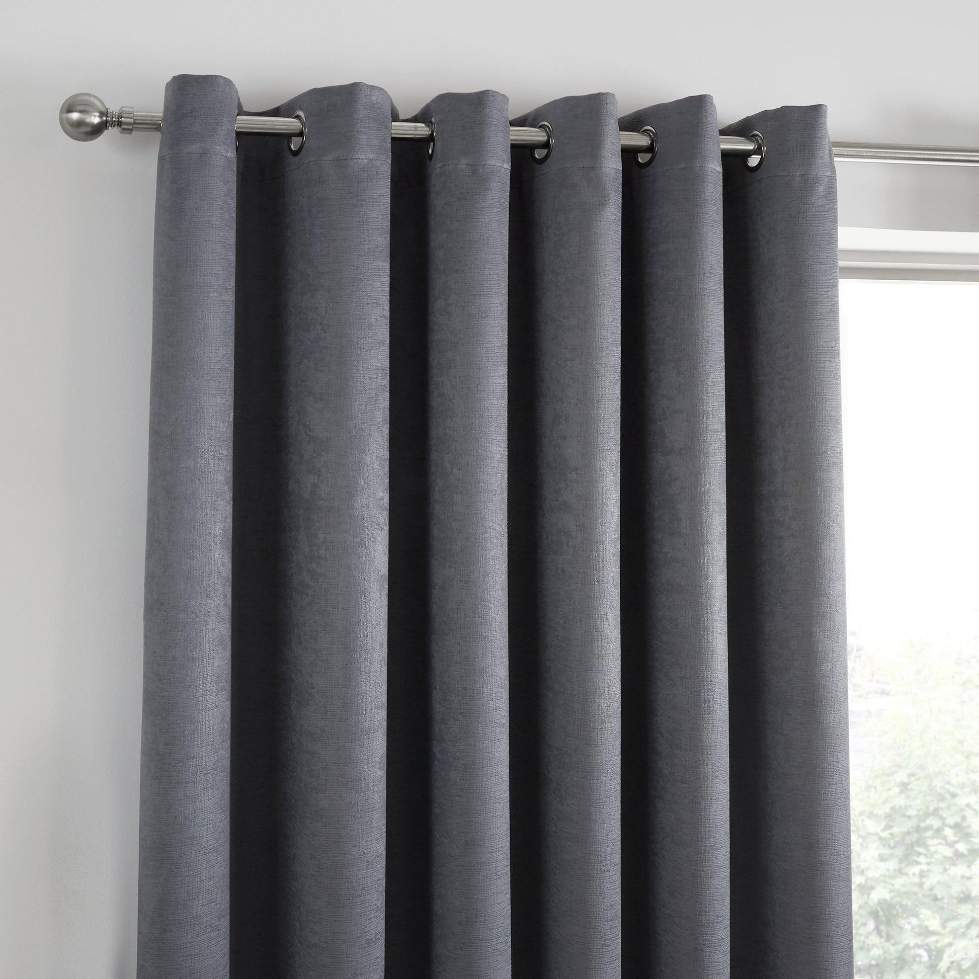 Strata Pair of Eyelet Curtains by Fusion in Charcoal - Pair of Eyelet Curtains - Fusion