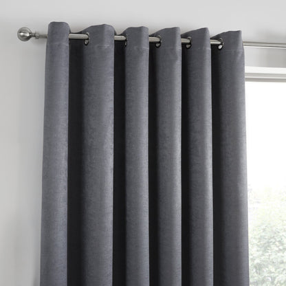 Strata Pair of Eyelet Curtains by Fusion in Charcoal - Pair of Eyelet Curtains - Fusion