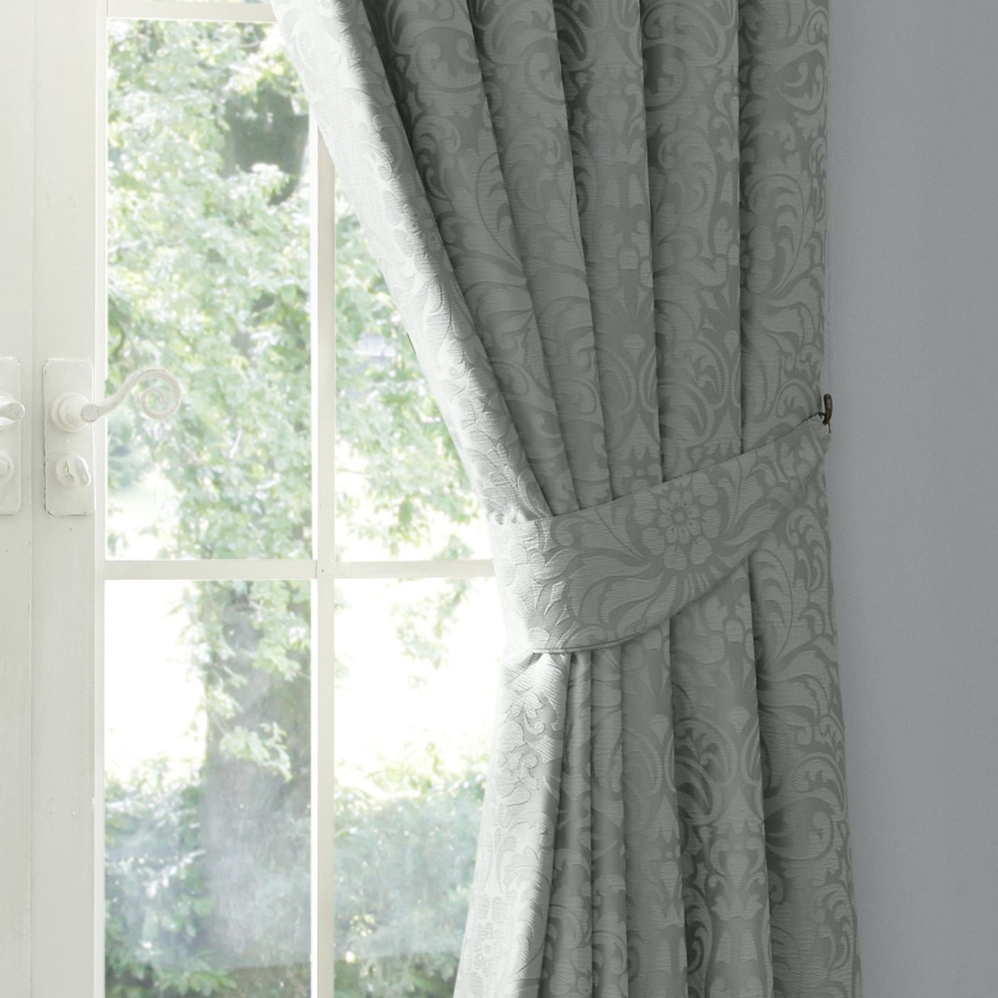 Worcester Pair of Pencil Pleat Curtains With Tie-Backs by Appletree Heritage in Green - Pair of Pencil Pleat Curtains With Tie-Backs - Appletree Heritage