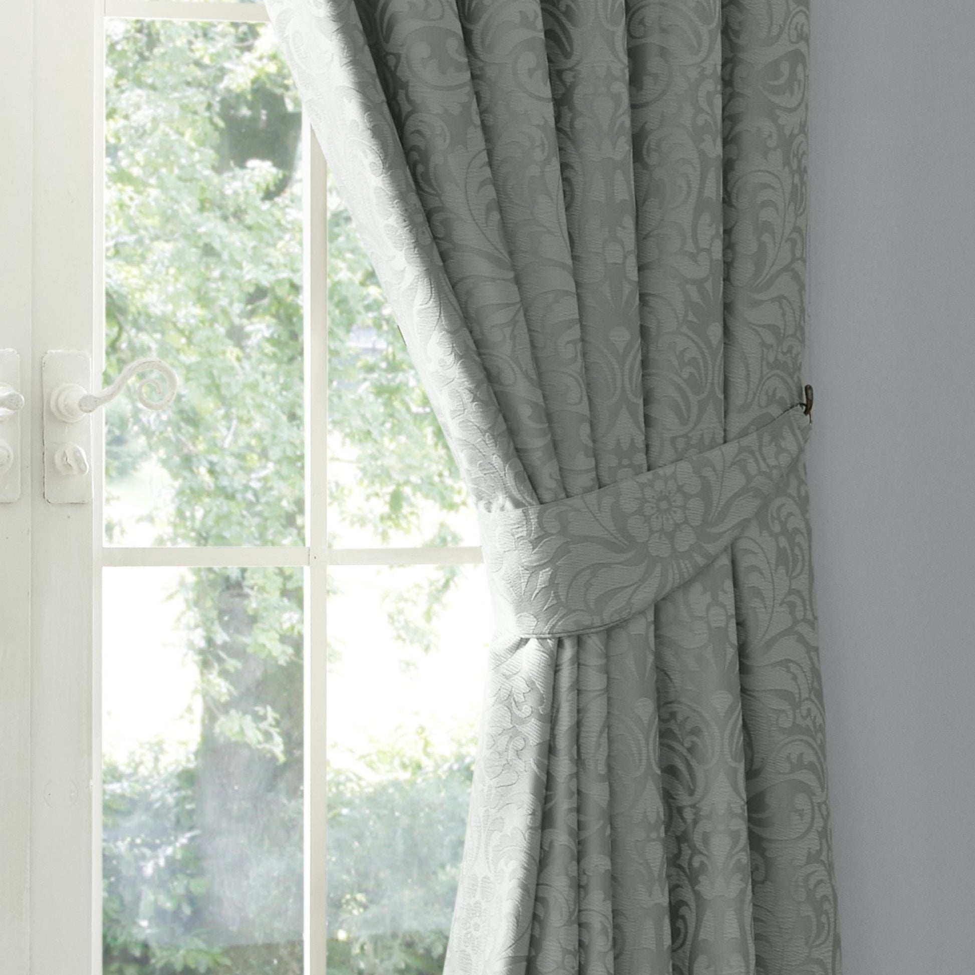 Worcester Pair of Pencil Pleat Curtains With Tie-Backs by Appletree Heritage in Green - Pair of Pencil Pleat Curtains With Tie-Backs - Appletree Heritage